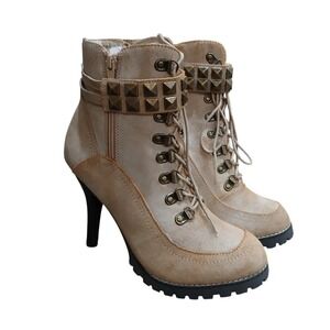 Envy Big Time Leather Women's Tan Suede Lace Up Ankle Boots Size 8.5 High Heel